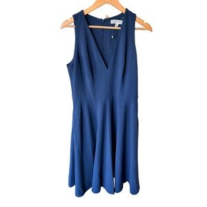 Dress the Population Navy Blue V Neck Fit Flare Knee Length Dress Size L